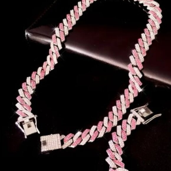 Miami Ice Cuban Chain 16" ROSE gold necklace with crystals - Picture 1 of 4